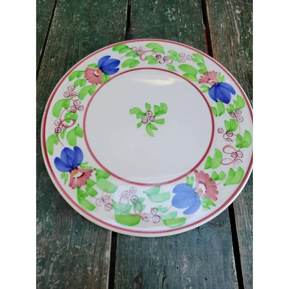 Vintage Cake Plate Hand Painted Japan Pink Blue Floral Cottagecore Platter 11.5